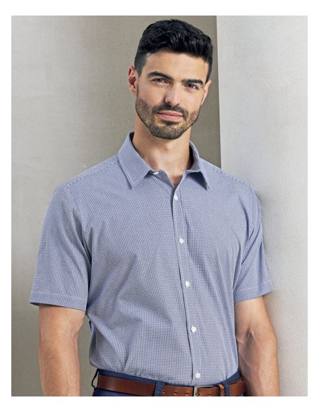 PRE-PR221-Mens Microcheck (Gingham) Short Sleeve Cotton Shirt 2